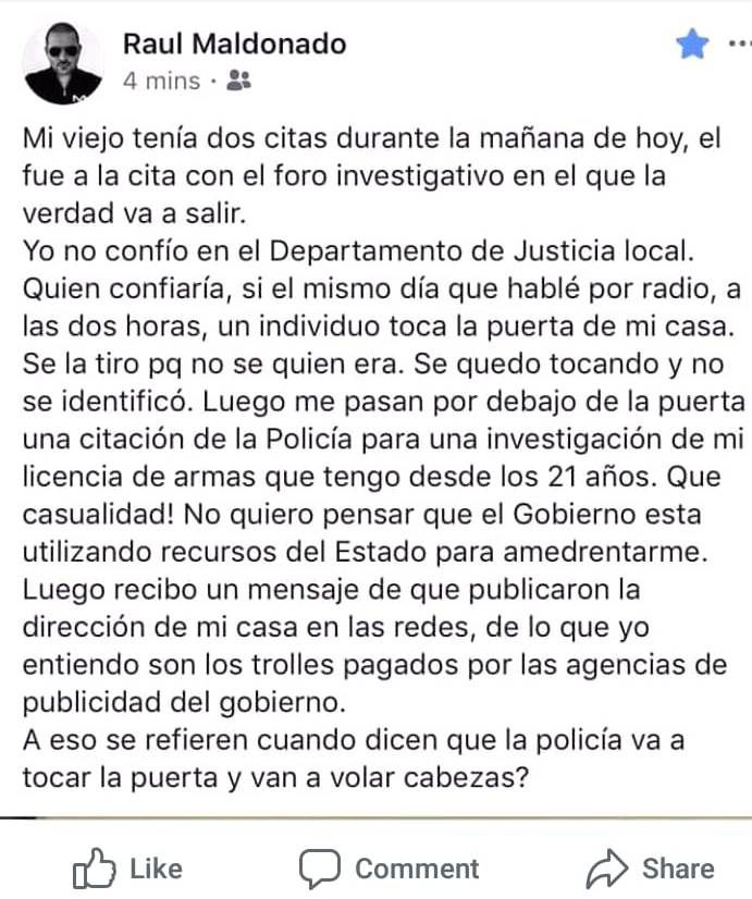 Raulie Maldonado - status - FB - junio 28 2019